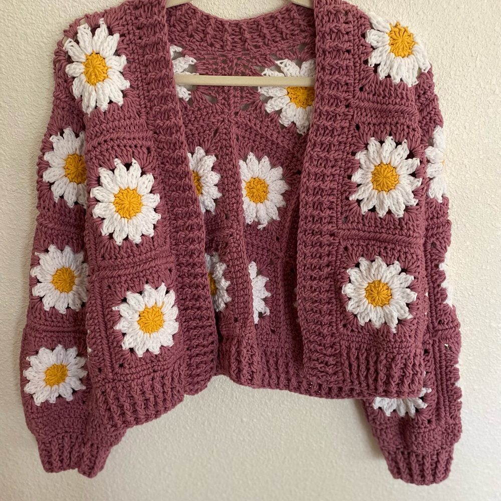 Floral Crochet Women Sweater - Pink